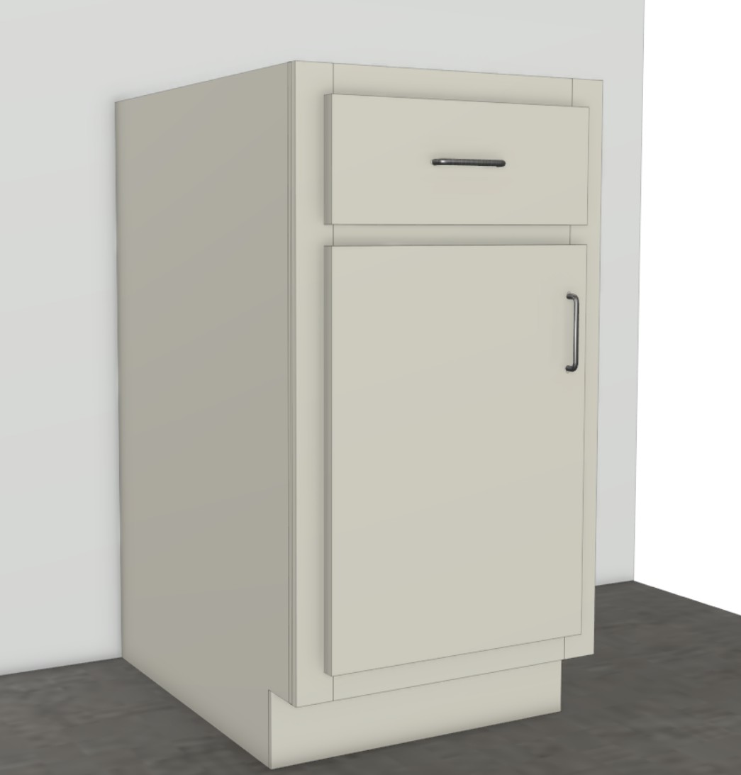 Face frame cabinet — Mozaik render showing shaker door, drawer, and visible face frame